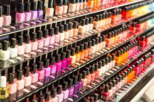 nail polish on shelves in a store